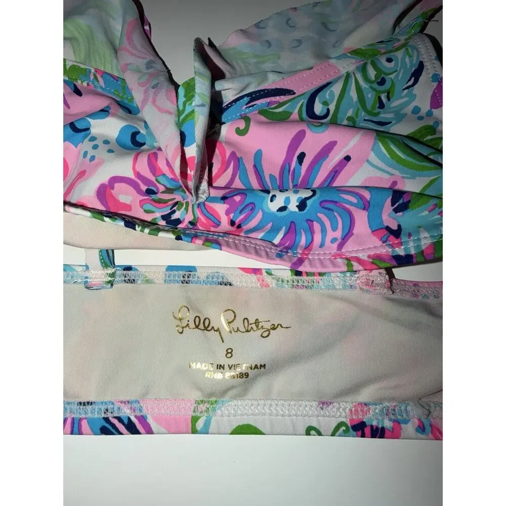 Lilly Pulitzer Girl's Mini Kasme Bikini Top UPF 50+ Mandela Paradise Petals Sz 8